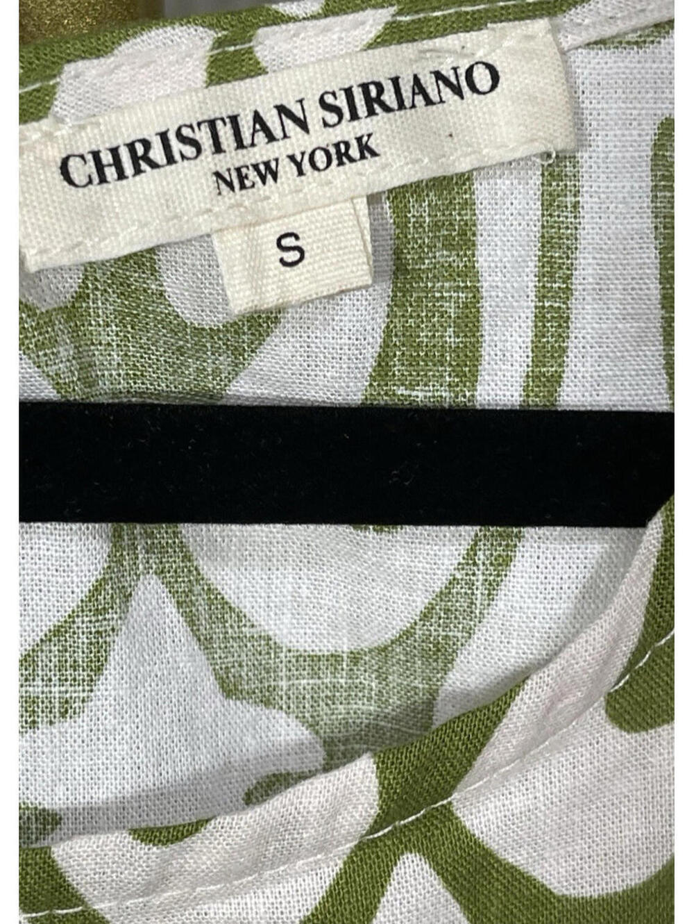 Christian Siriano Linen Blend Top Women’s Green White Geometric Print Ruffle S - Picture 5 of 5